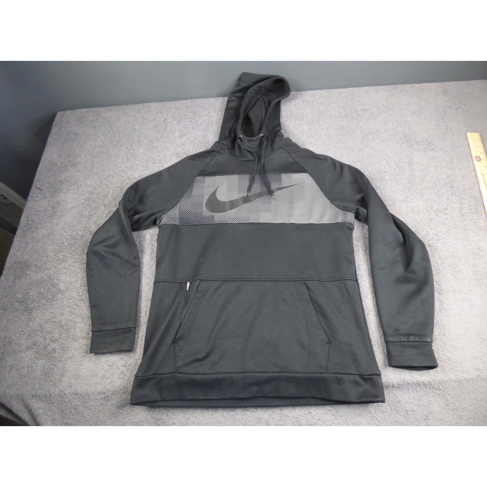 Nike Mens Dri-FIT‎ Training Hoodie Black Grey Swoosh Graphic Pullover Medium
